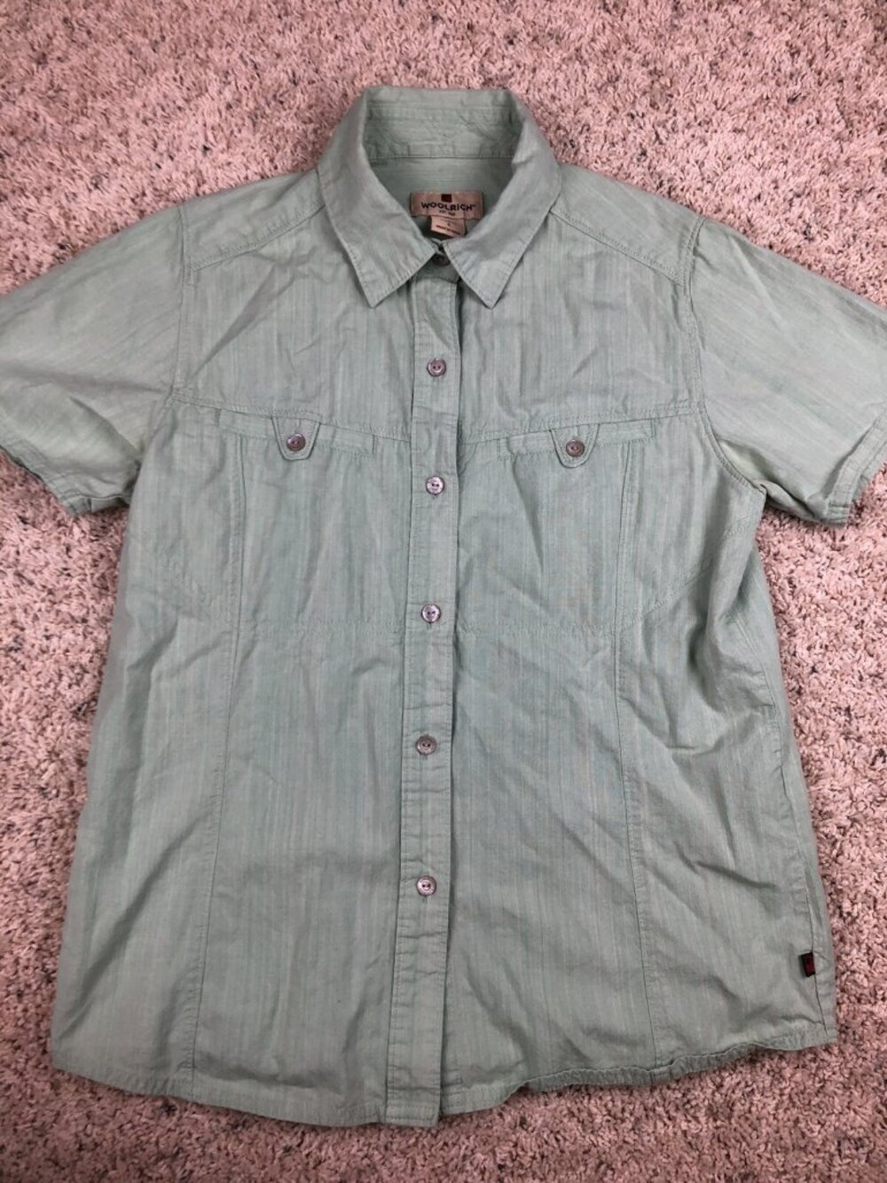 Woolrich Button Up Shirt Womens Small Green Casual Cotton Ladies Pockets